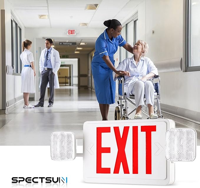 SPECTSUN 6 Pack Exit Sign with Emergency Light, Red Emergency Exit Lights with Battery Backup-Ebulb Emergency Power Led Light Bulb,Elm2 Emergency Light,Emergency Lights for Home Power Failure