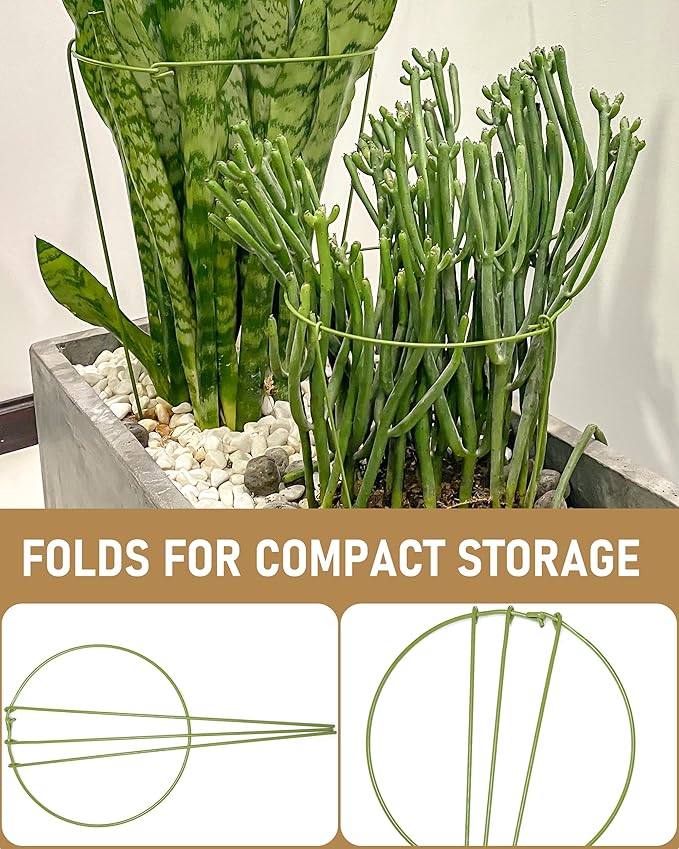 5-Pack Heavy Duty Garden Plant Stakes, 3.2mm Steel Plant Support Stakes for Indoor Outdoor Use - Tomato Cages, Monstera, Peony Supports for Potted Plants & Trees - 6" W x 11" H (Mint Green)