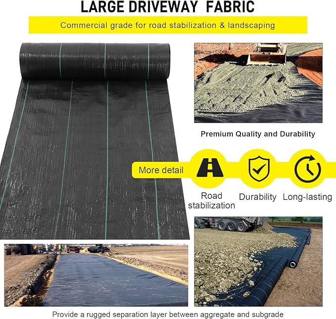 Driveway Fabric,5x500 ft Road Fabric Commercial Weed Barrier Fabric, Landscape Fabric Heavy Duty 4OZ French Drain Fabric for Erosion Control,Landscape Fabric,Weed Barrier,Construction Projects