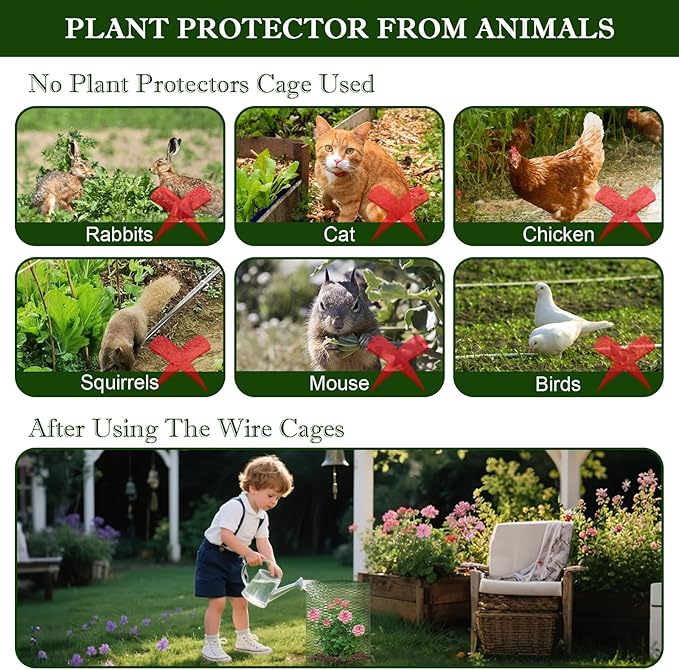 39.4ft x16In Plant Protectors from Animals, Plant Cages for Outdoor Plants, Wire Plant Protector Cage,Chicken Wire Cloche with Gloves, Plier, Ground Stakes & Nylon Ties Protect Plants from Animals 