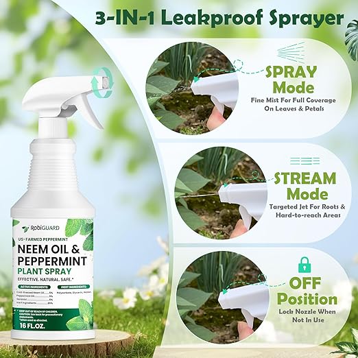 Neem Oil Spray for Plants & Peppermint Spray, 16oz | All-Natural Cold-Pressed Neem Oil for Indoor and Outdoor | Easy to Use