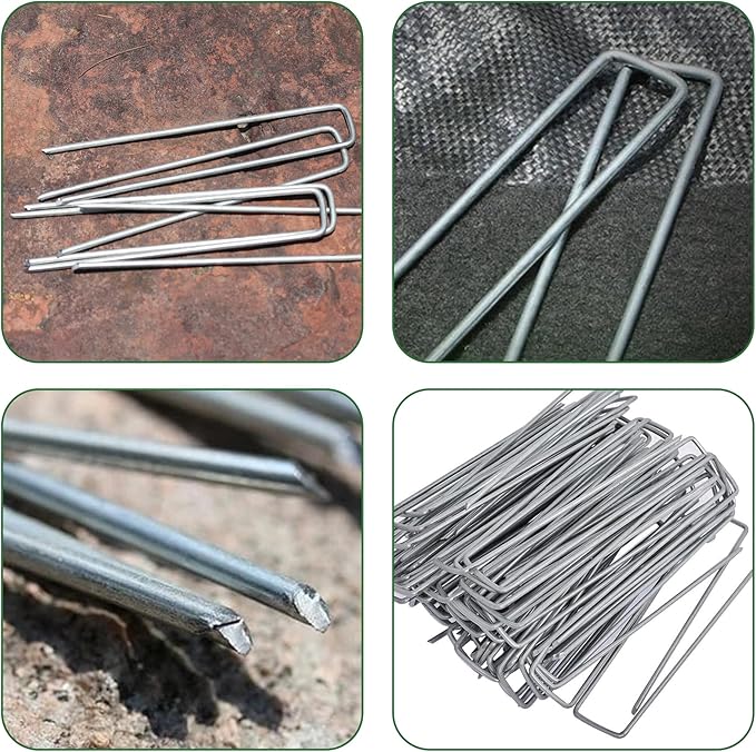 500 Pack Landscape Staples 6 Inches 11 Gauge Stakes, Galvanized Garden Stakes U-Shaped Pins and Landscaping Staples for Sod Anchoring Landscape Fabric Irrigation Tubing, sliver