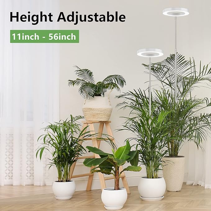 LBW Grow Lights for Indoor Plants, 144 LEDs Full Spectrum Plant Light, Large Plant Lamp with 4 Dimmable Levels, 4/8/12H Auto Timer, Height Adjustable, Halo Growing Lamp for Tall Plants, 2 Pack