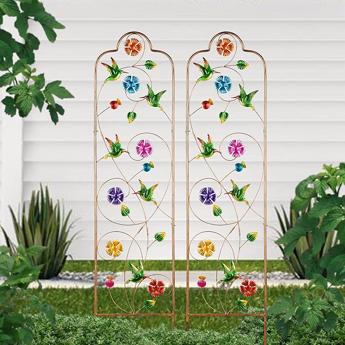 60βTrellis for Climbing Plants,1Pack Outdoor Garden Trellis Metal with Colorful Hummingbird Ideal for Climbing Plants Outdoor Decorative Metal Trellis for Your Garden,Gifts for Mom