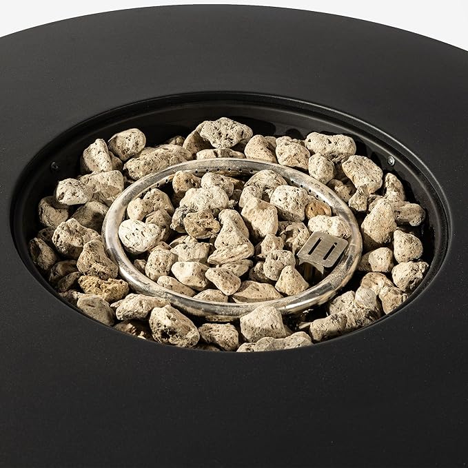 32'' Round Gas Fire Pit, 50,000 BTU Steel Outdoor Fire Tables, Fire Table with Lid, Add Warmth & Ambience to Gatherings and Parties On Patio Deck Garden Backyard, Black.