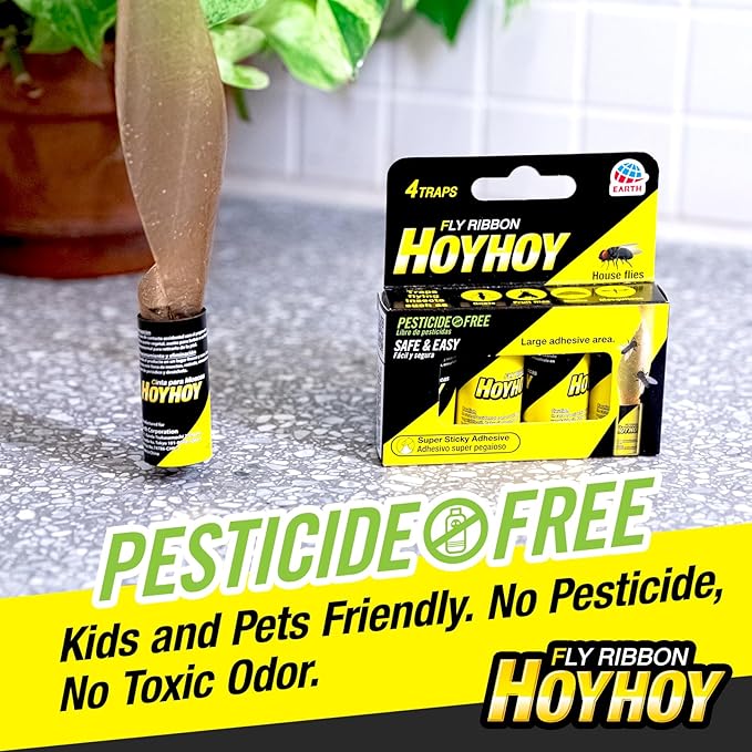HOY HOY Fly Ribbon 16 Traps (4 Packs) - Multi-Insect Catcher for Home & Garden, Super Sticky, Long Lasting