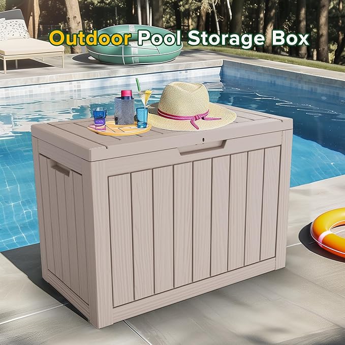 45 Gallon Deck Box,Resin Outdoor Storage Box with Lockable for Patio Furniture, Pool Accessories, Garden Tools Waterproof Outside Storage Box, Black