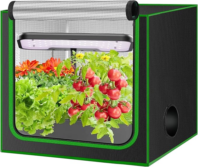 MELONFARM Small Grow Tent for Aerogarden,24”x16”x20” ,Hydroponics Growing System ,Highly Reflective 600D Diamond Mylar Canvas with Ventilation window and Floor Tray for Hydroponic Indoor Plant Growing