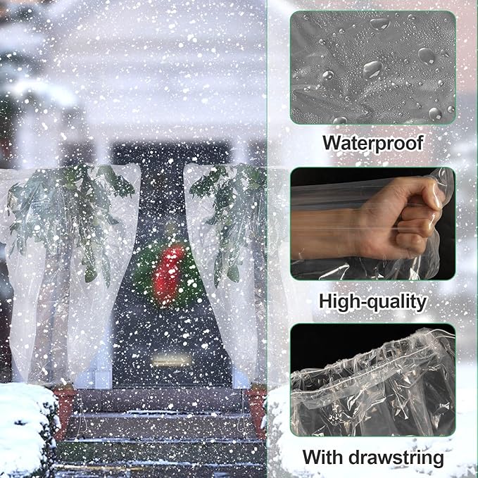 2 Pcs Large Winter Plant Cover Freeze Protection - 47.2" x 70.8" Plastic Plant Frost Bags with Drawstring, Transparent Waterproof Plant Shelter Coverings for Outdoors Garden Plants Shrubs Fruit Trees