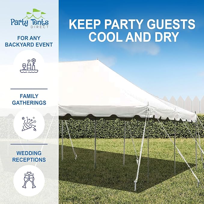 Party Tents Direct 20'x40' Canopy Tent, Weekender Canopy Pole Tent, Easy Up with Heavy Duty PVC White Top, 160 Person Capacity, Outdoor Canopies, Tents for Parties, Weddings & Events