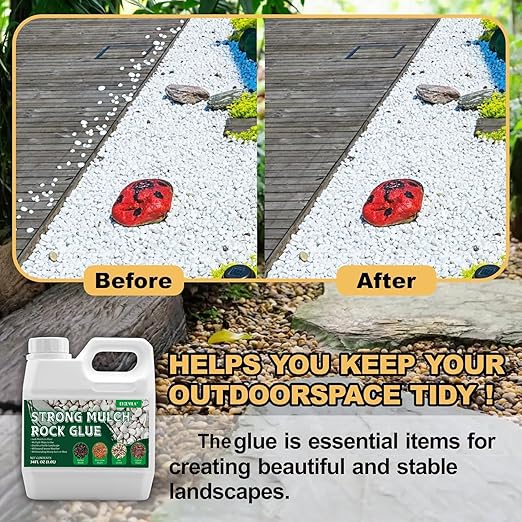 Concentrate Rock Glue, Makes 44oz Mulch Glue for Landscaping, Pea Gravel Binder Spray for Outdoor, Garden, Yard, Pet-Friendly Mulch Anchor Easily Holds Rubber, Stone, Pebble, Gravel, Wood, Bark