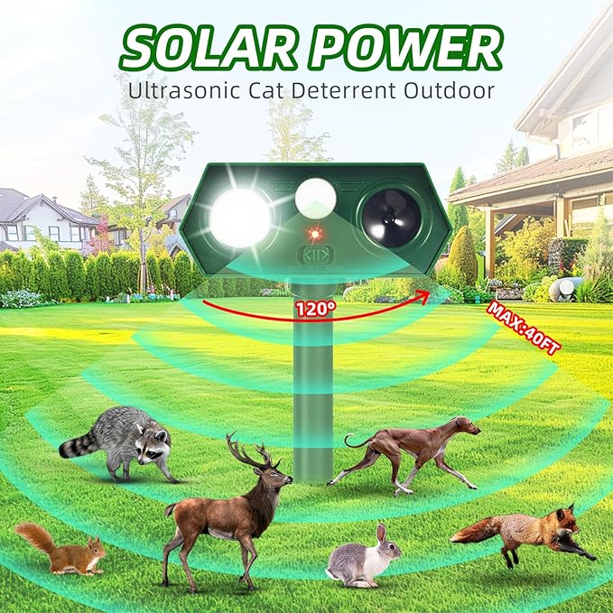 2Pack Ultrasonic Animal Repellent Outdoor Solar Animal Repeller witht Motion Sensor&LED Strober Ligh Cat Deterrent Outdoor Deer Repellent Device to Scare Skunk Rabbit Fox Dog Raccoon Squirrel 2025