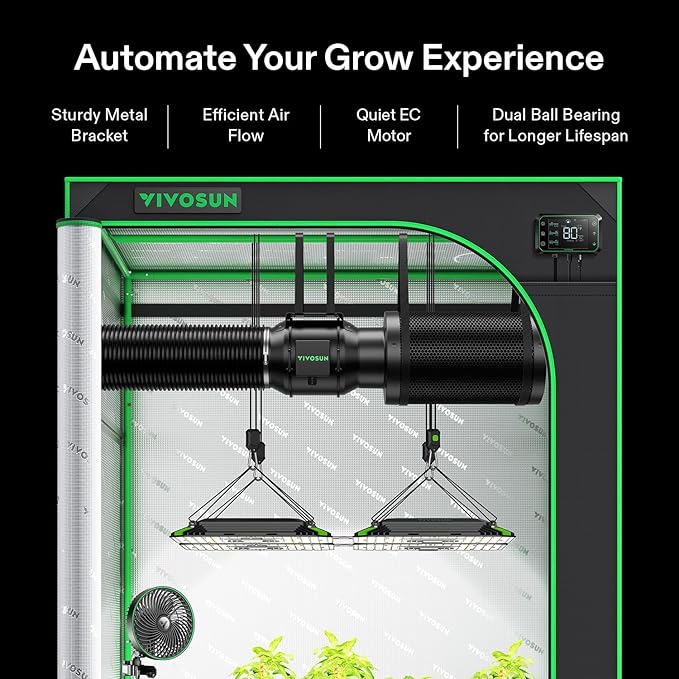 VIVOSUN Smart Air Filtration PRO G6 Kit 6", AeroZesh G6 Inline Duct Fan w/GrowHub E42A Temp. Humidity WiFi-Controller, Carbon Filter & Ducting, Cooling & Ventilation System for Grow Tent, Hydroponics