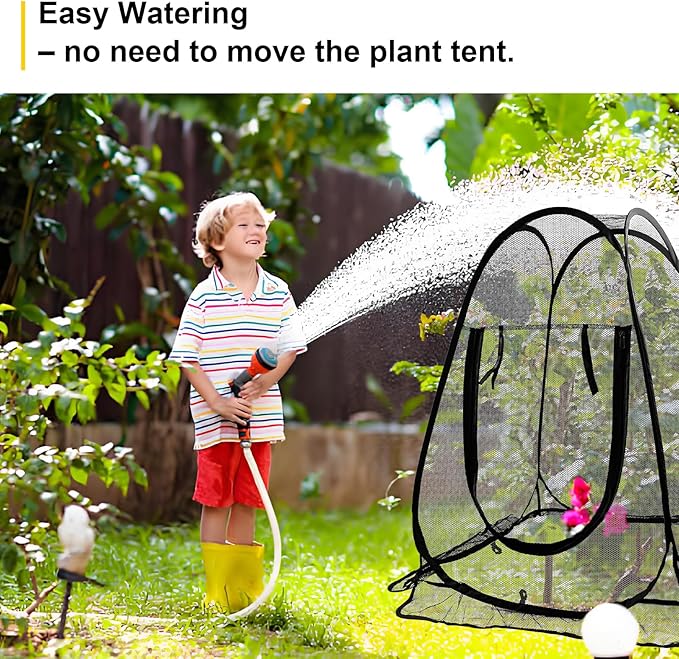 2 Pack Pop-Up Mesh Plant Protectors - 28x28x34 Inch Plant Cover Net Each Set with 8 Stakes (with Washers) & 1 Carry Bag to Protect Vegetables, Fruits, Flowers