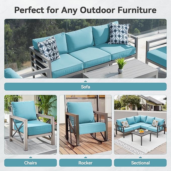 Luxury 6" Outdoor Cushions for Patio Furniture, 24x24x6 Thick Seat Cushion Set of 10, Fade Resistant Couch Chair Replacement Cushions High Density Deep Wicker Chair Cushion w/Removable Cover, Teal