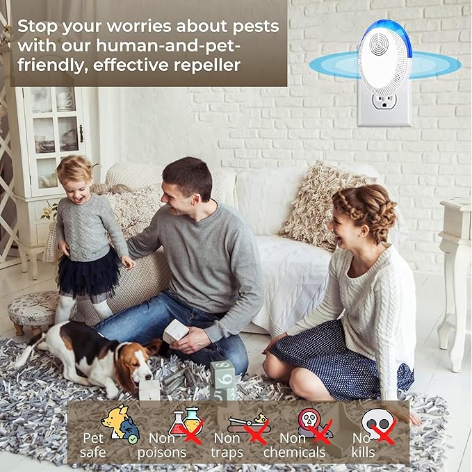 Ultrasonic Pest Device Repeller Indoor Pest Deterrent Repellent Ultrasonic Plug in, Pest Control for Spiders, Roaches, Insects (6 Pack)