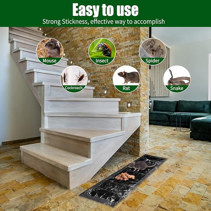 Qualirey 12 Pack Large Sticky Mouse Trap 24 Inch Sticky Rat Glue Roach Indoor Pest Control for Trapping Snakes Rats Spiders Roaches in Restaurant Kitchen House Supplies (Black)