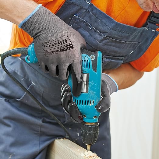 COOLJOB 10 Pairs Nitrile Dipped Safety Work Gloves with Grip, Non-slip Rubber Coated Bulk Garden Gloves for Men, Heavy-duty Oil Resistant for Truck Driver, Warehouse Box Handler, Medium, Gray