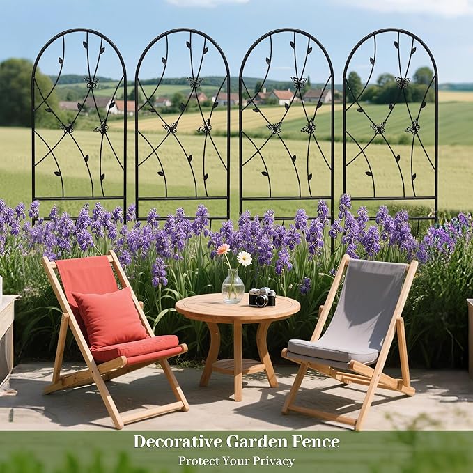 4 Pack Metal Garden Trellis 71" Tall Outdoor Climbing Plant Support for Roses, Flowers, Rustproof Durable Black Galvanized Tube, Lawn Garden Fence Decor Screen (4pcs, 71" H)