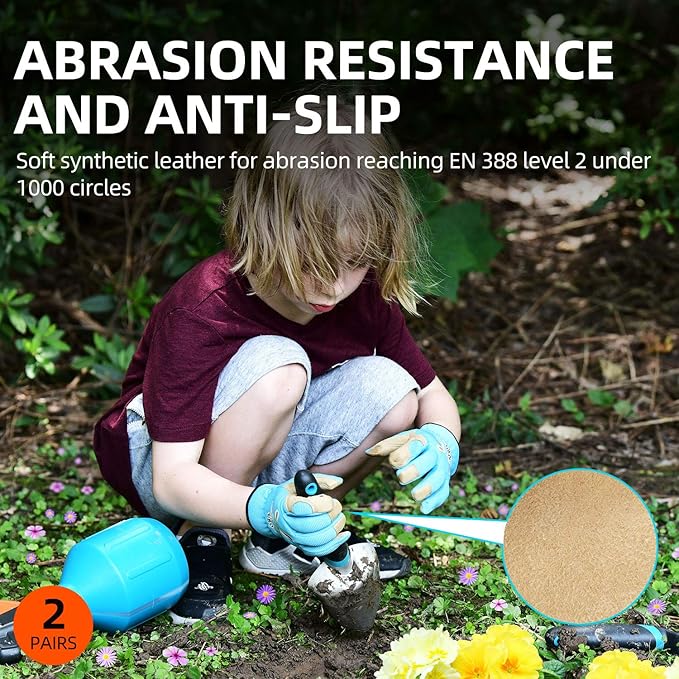 Vgo... 2Pairs Age 6-7 Kids Gardening, Lawning, Working Gloves(Size L, 2Colors, KID-SL7362)