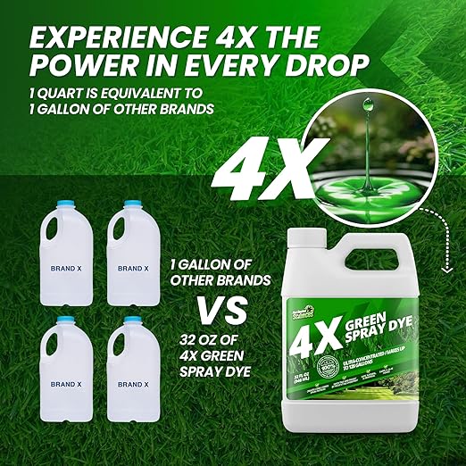 32oz 4X Green Spray Dye - Makes 128 Gallons of Concentrated Spray Pattern Indicator Dye, Ideal Fertilizer Marking, Lawn Turf Mark and Marker, Mark Where You've Sprayed with Green Color Indicator