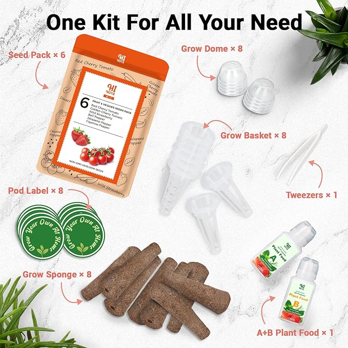 Strawberry Seed Pods for All Hydroponics Growing System, 8 Pods with 600+ Seeds of Cherry Tomato, Jalapeno Pepper, Cayenne Pepper, Strawberry and Bell Pepper