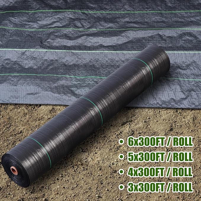 Durable PE Weed Barrier Landscape Fabric, Weed Block Gardening Ground Cover Mat, High Permeability for Weed Blocker Weed Mat, Driveway Fabric, Weed Control Garden Cloth (6x300Feet/Roll)