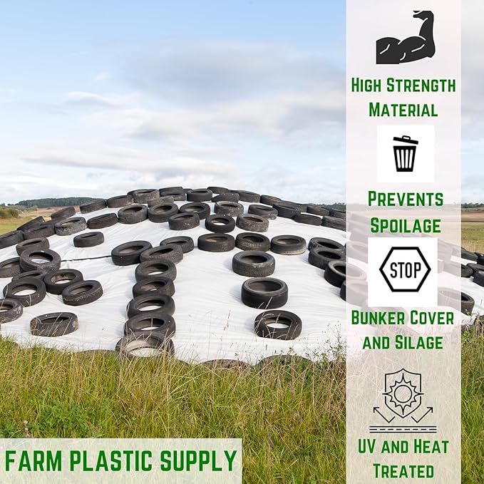 Farm Plastic Supply - Silage Tarp Black/White Plastic Sheeting - 8 Mil - Heavy Duty Polyethylene Plastic Tarp for Silage Cover, Bunker Cover for Farming, Agriculture, Ground Covering (24' x 75')