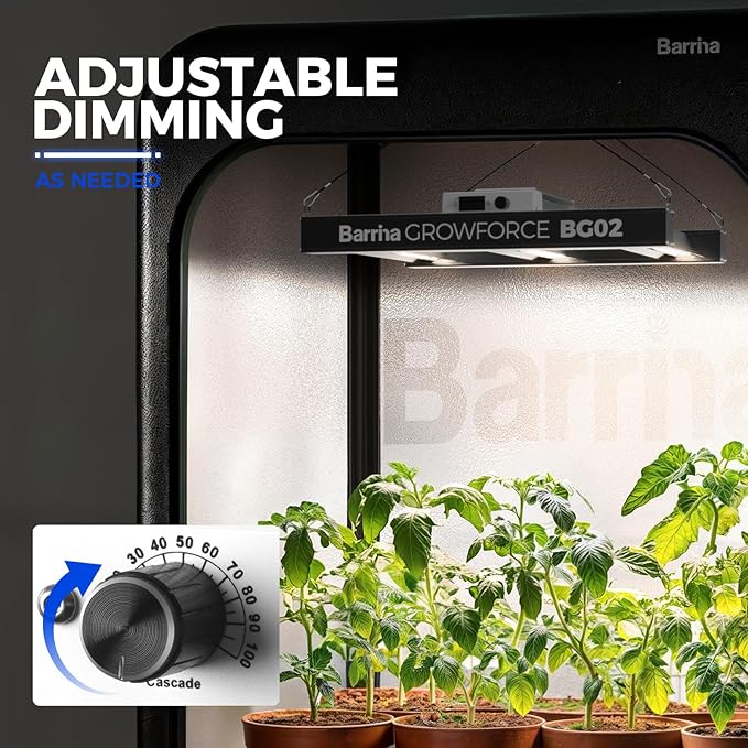 Barrina GrowForce BG02 3 x 3 LED Grow Light, 200W Full Spectrum with Dual Blue & FIR, High PPFD, Dimmable, Hanging Grow Lights for Indoor Plants 4 x 4 Coverage, 60° Lens for Uniform Illumination, ETL