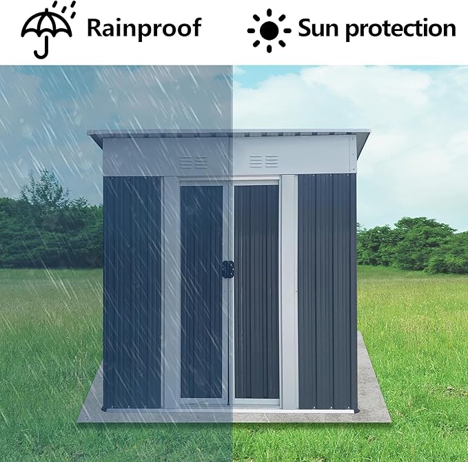 5x3FT Storage Shed with Sliding Lockable Door,Metal Outdoor Tool House W/Sloped Roof,All Weather Waterproof,for Backyard,Patio,Lawn,Garden,Grey