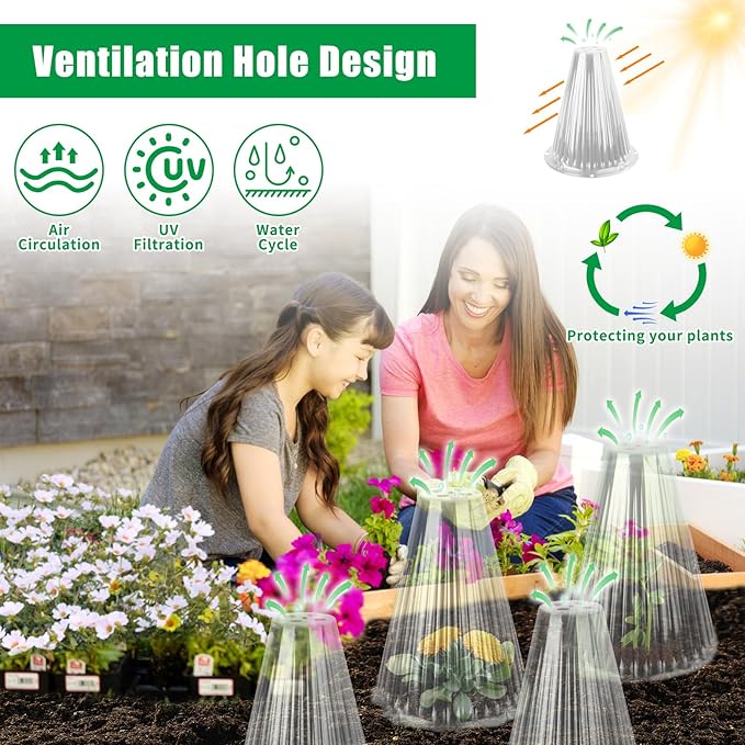20 Pack Garden Cloches for Plants, Reusable Bell Plant Cover, Plant Covers Protectors from Animals Snails Birds Chickens Insect, 9.18" H X 7.56" D (Clear)