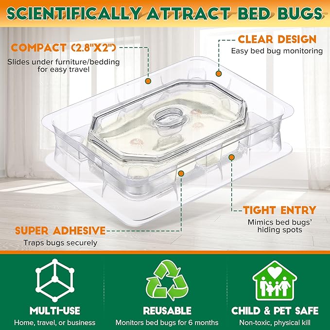 Qualirey 12 Set Bed Bug Detector & Trap, Bedbug Traps with Strong Glue, Bedbug Interceptors, Early Detection Glue Trap for Bed Legs, Indoor Pest Control Blocker for Home and Travel (Clear)