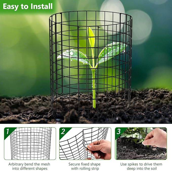 Metal Plant Protector from Animals, 15 Pcs 13'' x 13'' Sturdy Plant Cages with Matching Ground Spikes and Nylon Ties, Keep Animals Out for Plants, Shrubs, Vegetables and Flowers (Black 2)
