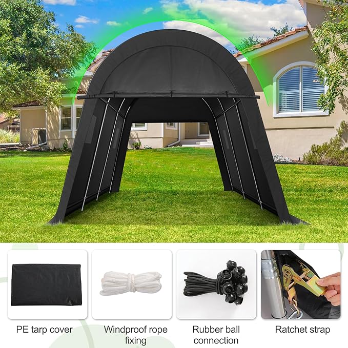 COBIZI 10x15 Carport Canopy Heavy Duty Portable Garage Tent with Double Zippered Roll-up Doors & Vents, Large Space Car Canopy Car Garage Anti-Snow Waterproof for Cars, Boats, Trucks