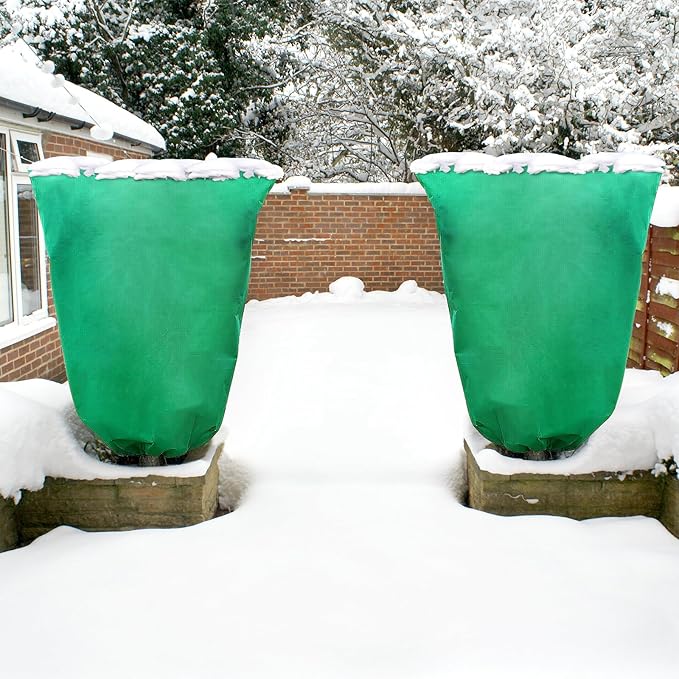 2 Packs Plant Covers Freeze Protection 47" x 70" 2.82oz/yd² Heavy Duty Winter Cold Weather Frost Cloth Blankets, Garden Warm Jacket Bags with Zipper & Drawstring for Outdoor Plants Fruit Tree Potted