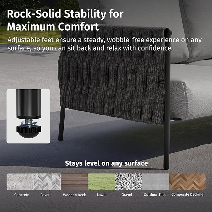 EAST OAK 3-Piece Patio Furniture Set | Armchairs & Coffee Table | Outdoor Furniture with Cushions | Deep Seating Modern Conversation Set | Garden, Porch, Balcony & Backyard | Misty Grey