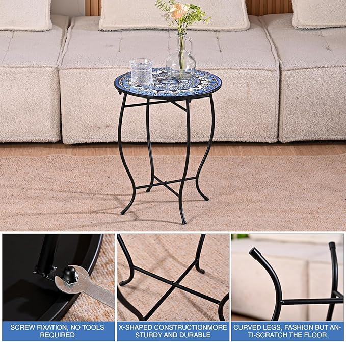Metal Outdoor Side Table,14" Diameter Round Plant Stand for Flower Pots Vase Home Decor, Weather Resistant Patio Accent Table Plant Stand for Indoor Outdoor Use, Easy Assemble