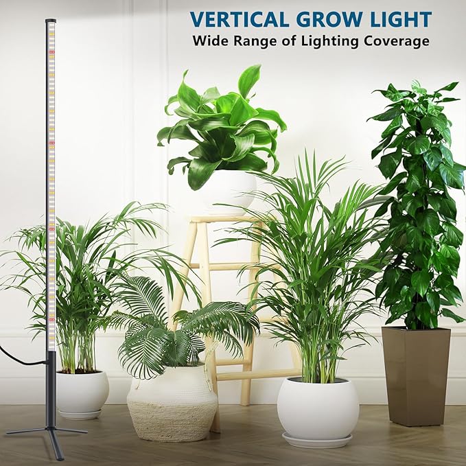 Standing Grow Lights for Indoor Plants Full Spectrum with 42W, 216 LEDs & 4ft Height,T10 Vertical Tall Plant Lights with On/Off Switch and Tripod Floor Stand for Large House Plants Growing