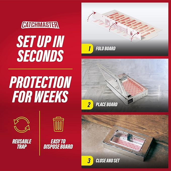 Catchmaster Pro Series Multi-Catch Mouse Trap, Humane Mouse Trap Indoor for Home, Includes 1 Replaceable Glue Board, Pet Safe Pest Control, Live Catch for Garage & Shed
