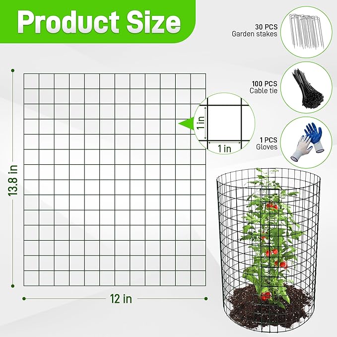 8pcs Plant Protectors from Animals, 13.8"x 12" Wire Plant Protector, Wire Cages for Plants with Stakes and Cable Ties, Metal Plant Cages for Plants, Vegetables, Flowers