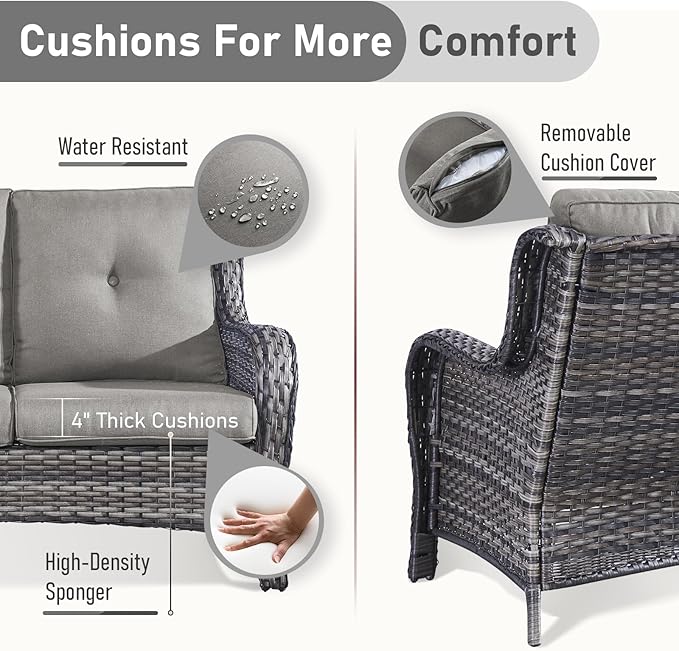 4 Piece Patio Furniture-with 50,000 BTU Gas Propane Fire Pit Table Outdoor Patio Furniture with Swivel Rocker Chairs,Outdoor Couch