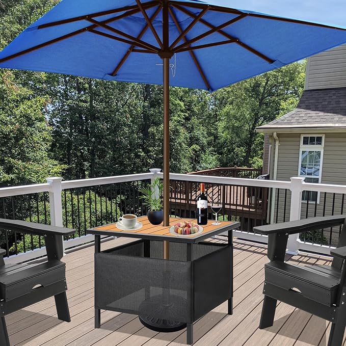 LZRS Adirondack Square Outdoor Side Table with Umbrella Hole, Pool Composite Patio Table,HDPE End Tables for Backyard,Pool, Indoor Companion, Easy Maintenance & Weather Resistant(Teak)