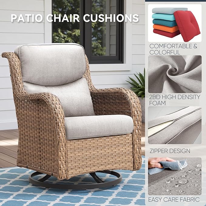 8-Piece Outdoor Patio Cushion Set - Fade & Water Resistant with Removable Olefin Cover, 22x24x4 Inch Memory Foam Cushions for Wicker Sectional Sofa – Beige/Crescent