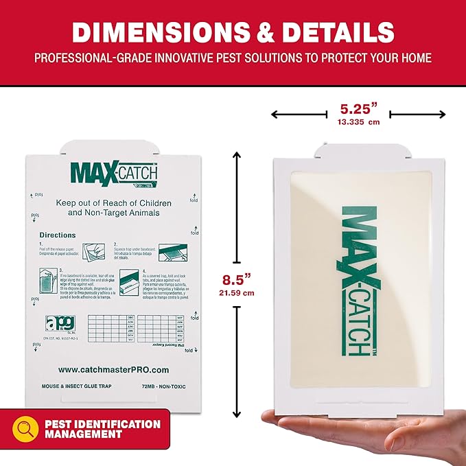Catchmaster Max-Catch Mouse & Insect Glue Trap 72pk, Mouse Traps Indoor for Home, Sticky Pest Control Adhesive Tray for Catching Bugs, Non Toxic Bulk Pre-Baited Glue Boards
