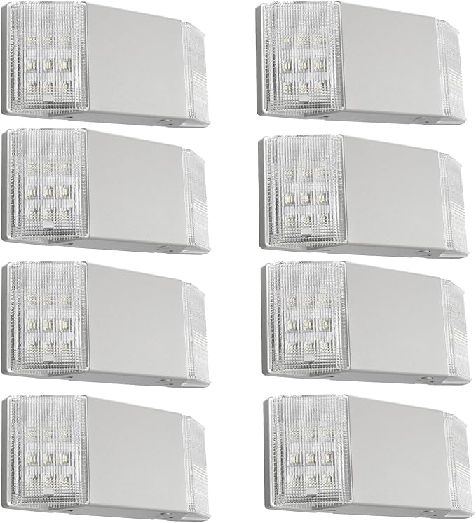Spectsun 8 Packs Hardwired Emergency Exit Light Fixtures for Business, with Battery Backup, Two Head Adjustable LED Emergency Lighting, UL 924 Certified,AC 120/277V.