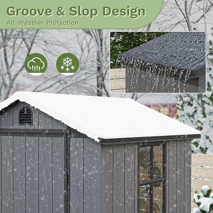 Patiowell 4 x 4 Plastic Outdoor Storage Shed with Floor, Resin Outside Tool Shed with Window and Lockable Door for Backyard Garden Patio Lawn, Deep Gray (Fit-it Shed)