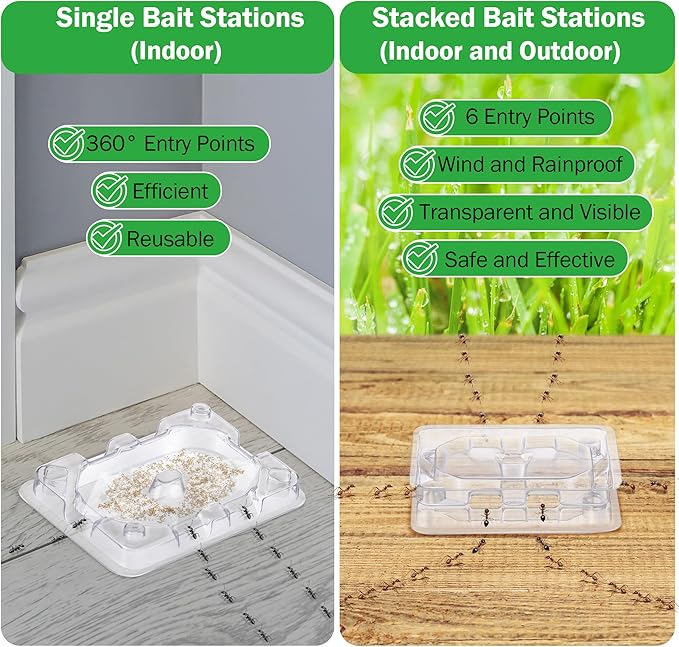 Qualirey 16 Set Ant Bait Stations Reusable (Bait NOT Included), Multi Surface Ant Killer Trap for Home, Control for Indoor and Outdoor Use, Roach Station for Common Household (Standard)