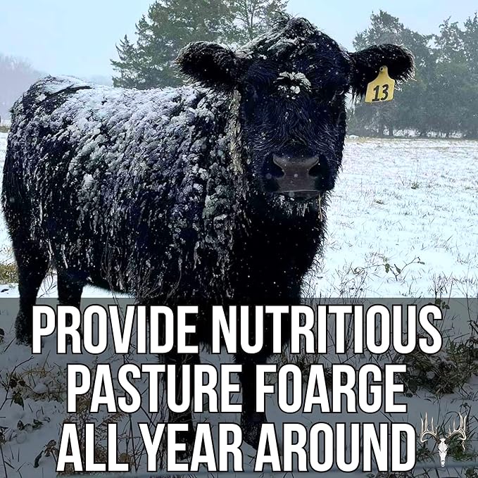 Memas Moo Mix, 25LB Bulk, Farm Pasture Seed Blend for Horse, Cattle, Pig, Goat, Chicken, Duck, Sheep & Livestock, Grow Alfalfa & Perennial Grasses Fields, Graze Resistant, Cold Tolerant