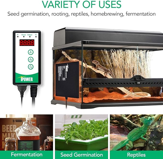 iPower 2-Pack 40-108 Degrees Fahrenheit Digital Heat Mat Thermostat Controller and 48" x 20" Hydroponic Seeding Warm Pad Plant Starting Kit Combo