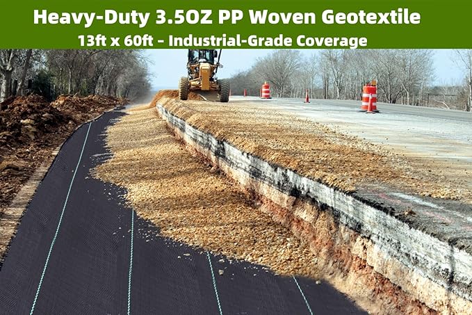 Driveway & Landscape Fabric 13ftx60ft Black Plastic, Heavy Duty Geotextile Ground Cover Under Gravel for Driveway Underlayment, Weed Control Garden Barrier Cloth